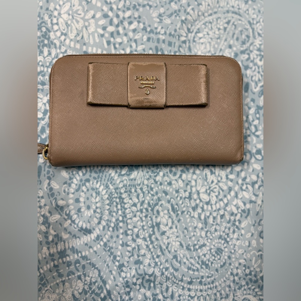 Prada Tan Wallet with Bow Accent